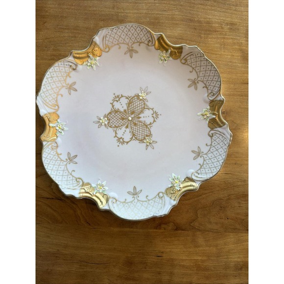 Unmarked Other - Antique European Porcelain Cabinet Plate c1890–1910 Gilt Pink Floral 6105